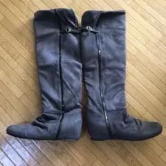 グレー スエード ロングブーツ
