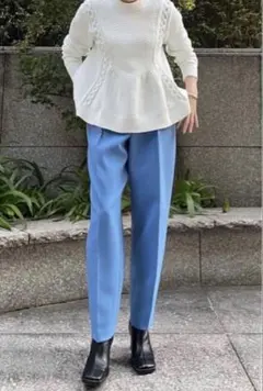 極美品＊アドーア ウール混クルーネックブラウス 38 濃紺ネイビー 袖ボタン 極美品＊アドーア ウール混クルーネックブラウス 38 濃紺