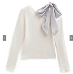 グレイル　GRL　ワンショルダーリボンリブニットトップス　アイボリー　ホワイト