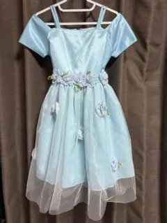 再値下げ中✨️Fonli 130cm 水色オフショルダーフラワードレス発表会結婚式