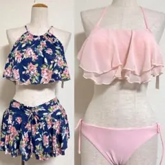 新品 ミューズロア 日本製 花柄×フリルティアード ビキニ水着4点セット 9号