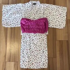 キッズ浴衣セット 水玉 ホワイト 100-110cm