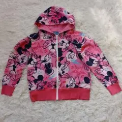 【東京ディズニーリゾート限定】ミニー 総柄 ジップアップパーカー 140 ピンク