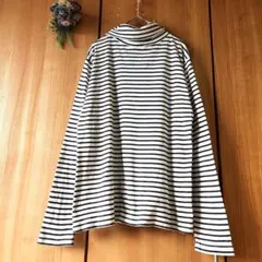 ♦️週末価格【コンフォートベーシック】ハイネック ボーダー 長袖 カットソー