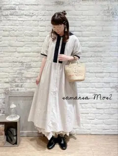 サマンサモスモス セーラー襟前立てレース配色ワンピース M