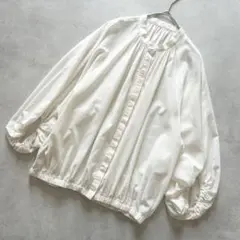 美品】 ヘブンリー シャツ ブラウス バンドカラー ノーカラー リネン 