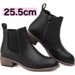 ショートブーツ レディース 厚底 防水 レディース 黒 無地 革靴25.5cm