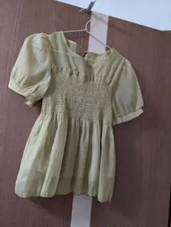 ブラウス パフスリーブ ペプラム ギャザー オーガンジー