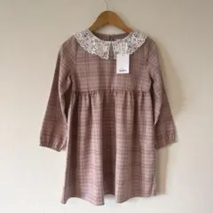 【新品タグつき】ペアマノンレース付き襟ワンピース 130 ピンクチェック春入学式