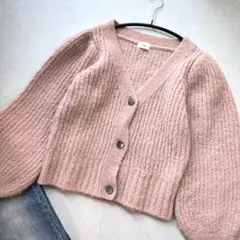 イエナ長袖カーディガンモヘア混ボリュームスリーブショートカーデ春カラー