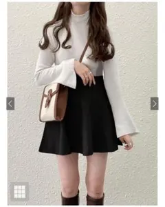 ハイネックベルスリーブリブニットトップス k9064b