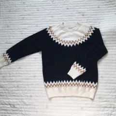 SHIPS JET BLUE ジグザグ模様 ニットセーター　ネイビー　アイボリー