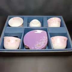 翠泉　陶彩『花吹き　茶菓揃』（湯呑×⑤、菓子皿×⑤）