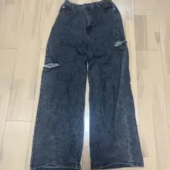 ケミカルウォッシュ ダメージデニムパンツ ブラック