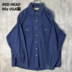 T-2103 90s RED HEAD USA製 ネルシャツ ヘビーネルXL 紺