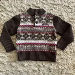 アーガイル柄 長袖 ニットセーター ブラウン