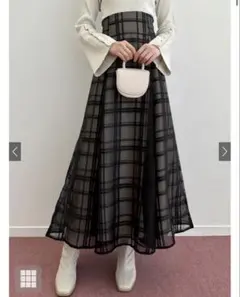 641. チェック柄シアーフレアスカート[tu1082] ブラック sサイズ