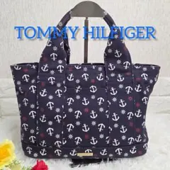 TOMMY HILFIGER ネイビー アンカー柄 トートバッグ　キャンバス地