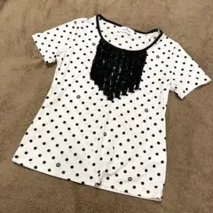 クレージュ　M　ドットフリルカットソー　ストレッチ　ロゴ　半袖　日本製　水玉のサムネイル
