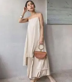 Ameri/MEDI LADY LAYERED DRESS サテンワンピース