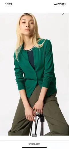 UNIQLO UVカットクルーネックカーディガン グリーン XXL