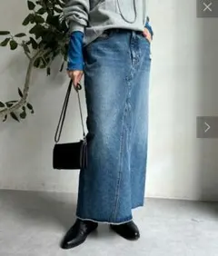 【美品】DouDou　ダメージデニムタイトスカート　ブルー３６