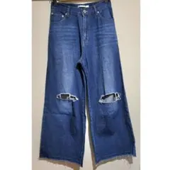 デニムパンツ ワイド ダメージデニム クラッシュ カットオフ 切りっぱなし
