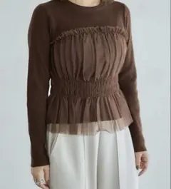 しまむら　田中里奈　mysa 袖　チュール　ニット　プルオーバー　ブラウン