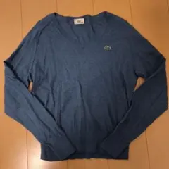 LACOSTE 青 Vネック 長袖 ニットセーター サイズ2
