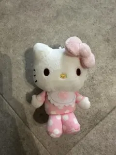 新品 ハローキティ ぬいぐるみキーホルダー 水玉 パール 足長 美品 ①