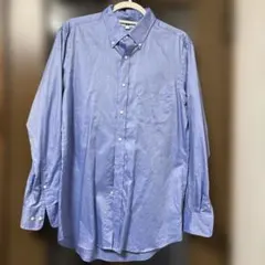 青 ボタンダウン 長袖シャツ