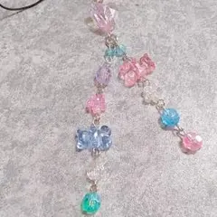 ハンドメイド ビーズストラップ くまちゃん お花