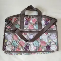 LeSportsac ラージウィークエンダー ボストンバッグ グレー花柄