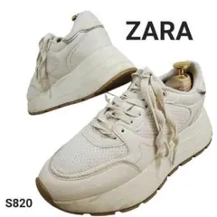 ザラ　厚底スニーカー　レースアップ　メッシュ　ホワイト　36　レザー