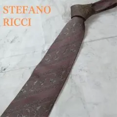 訳あり ステファノリッチ ネクタイ 赤紫色 ペイズリー 絹 華やか n2295