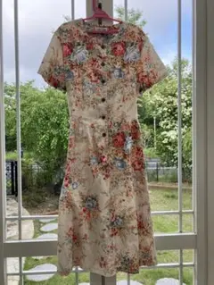 レトロコットン花柄ロングワンピース
