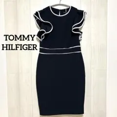 訳あり トミーヒルフィガー フリル ワンピース ネイビー ドレス フォーマル M