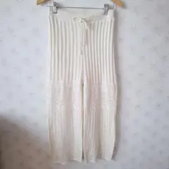 ☆新品 ルノンキュール 編地切替 ニット パンツ レース オフホワイト F☆