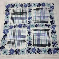 260120 バーバリー　大判ハンカチ　花柄　ブルー　未使用　シール付き