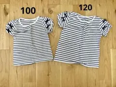 姉妹お揃い　ボーダー　Tシャツ リボン　100 120のサムネイル