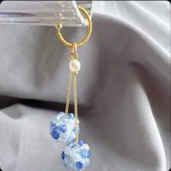 ブルー ビーズボール イヤリング イヤーカフ 片耳 ロング 揺れる 上品