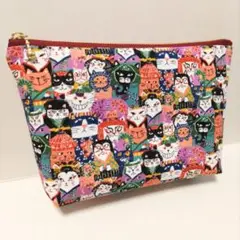 歌舞伎にゃんこ ハンドメイド ポーチ 化粧ポーチ ファスナーポーチ 猫 連獅子