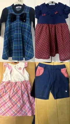 4点セットfamiliarファミリア　ニットワンピース＆赤チェックワンピース80