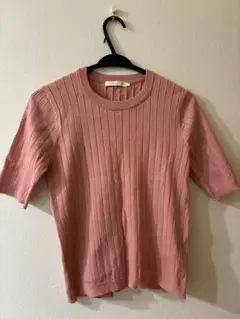 AMERICAN HOLICピンク リブ編み 五分袖ニット