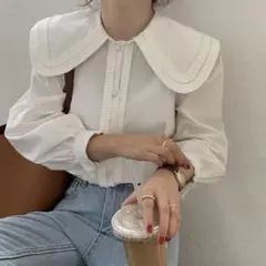 【大人気】ビックショルダー　ブラウス　襟　セーラー襟　インポート　デート　秋服