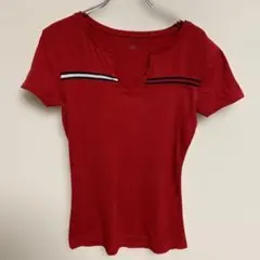 TOMMY HILFIGER トミーヒルフィガー 赤 Vネック半袖Tシャツ XS