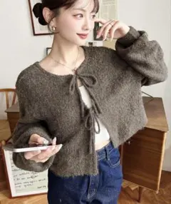 前後2WAYブークレニットリボンカーディガン