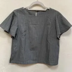 ナチュラルビューティーベーシック　ストライプ フレア袖 グレー