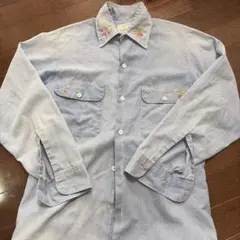 古着 70's BIG MAC 刺繍 シャンブレーシャツ デザインシャツ 水色