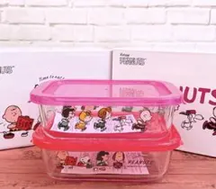 新品 スヌーピー 耐熱ガラス容器 Mサイズ レッド ピンク 2個セットのサムネイル